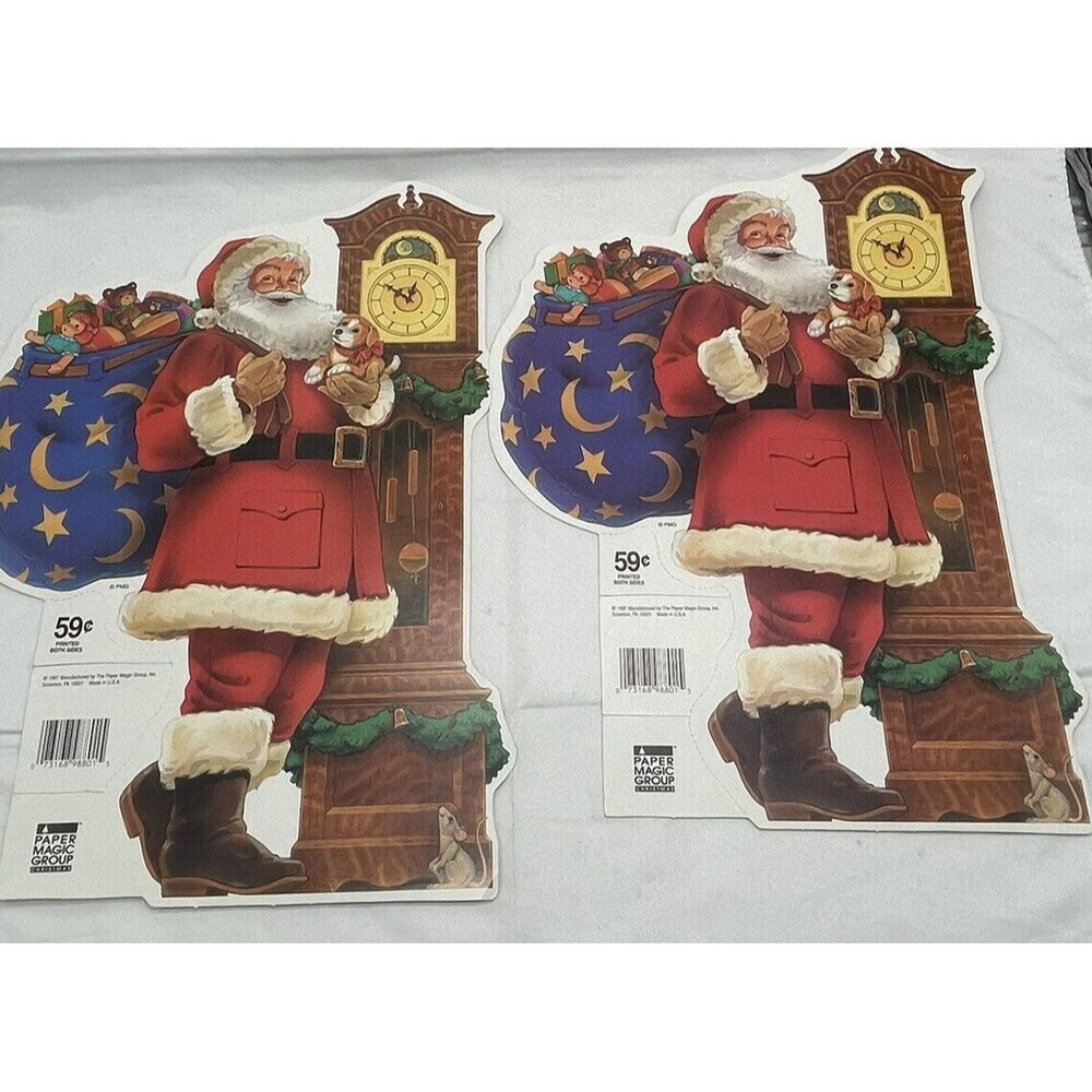 Vintage 2 Paper Magic Group Christmas Santa Claus  Die Cut Decoration 13”